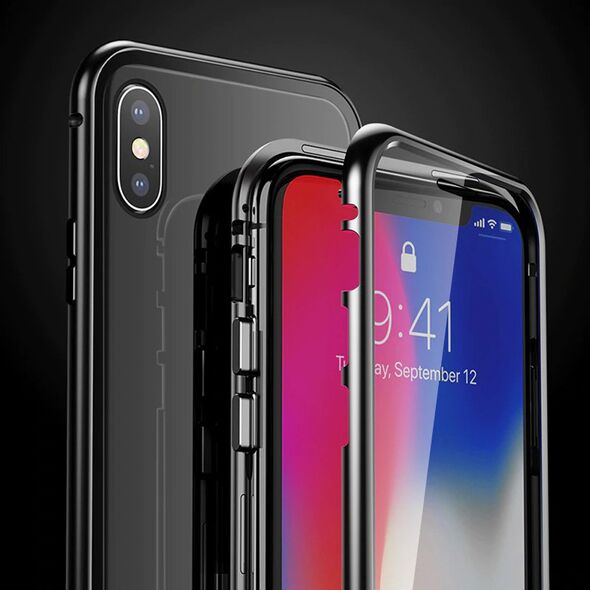 Wozinsky Full Magnetic Case Full Body Front and Back Cover with built-in glass for iPhone 8 Plus / 7 Plus black-transparent - Cell phone cases and covers