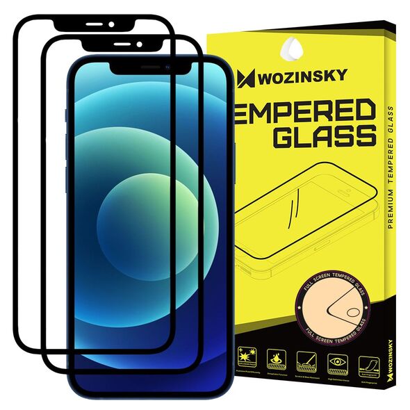 Wozinsky 2x Tempered Glass Full Glue Super Tough Screen Protector Full Coveraged with Frame Case Friendly for iPhone 12 Pro Max black - Cell phone tempered glass