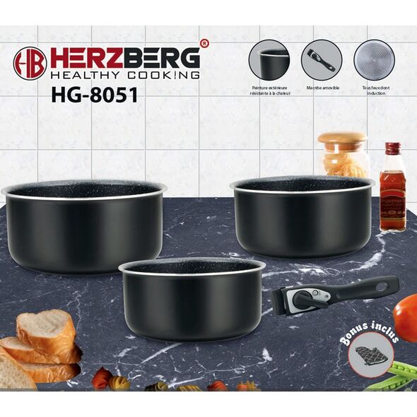 Herzberg Σετ Μαγειρικών Σκευών 5 τμχ με Αποσπώμενη Λαβή και Επίστρωση Μαρμάρου Copper HG-8051-CAR -  ΕΙΔΗ ΜΑΓΕΙΡΙΚΗΣ - ΚΟΥΖΙΝΑΣ