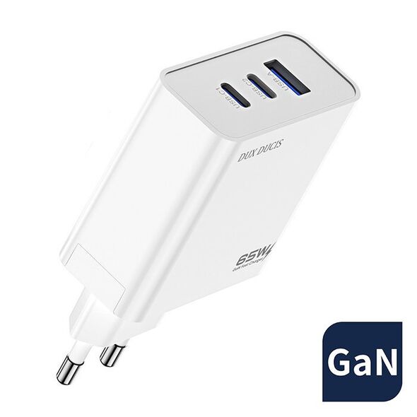 Dux Ducis C90 GaN fast wall charger 65W USB / 2x USB Type C Quick Charge 3.0 Power Delivery FCP AFC (gallium nitride) white  - Cell phone USB charger