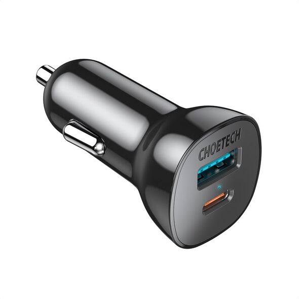 Choetech fast car charger USB Type C PD / USB QC3.0 3A 36W black (TC0005) - Cell phone USB charger
