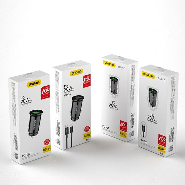 Dudao Φορτιστής Αυτοκινήτου R3PRO 3A Γρήγορης Φόρτισης με Θύρες: 1xUSB 1xType-C μαζί με Καλώδιο lightning black - Cell phone USB charger | Dudao