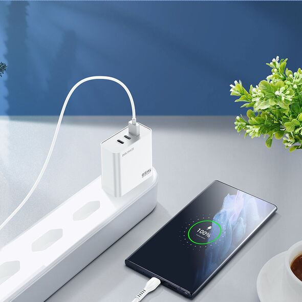 Dux Ducis C90 GaN fast wall charger 65W USB / 2x USB Type C Quick Charge 3.0 Power Delivery FCP AFC (gallium nitride) white  - Cell phone USB charger
