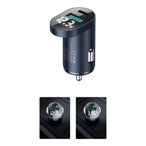 GloboStar Φορτιστής Αυτοκινήτου Μαύρος C-A17 3.1A Γρήγορης Φόρτισης με Θύρες: 1xUSB 1xType-C silver -  Cell phone USB charger