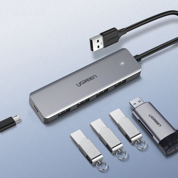 Ugreen USB HUB splitter - 4x USB 3.2 Gen 1 with micro USB power port gray (CM219 50985) - ELECTRONICS | Ugreen