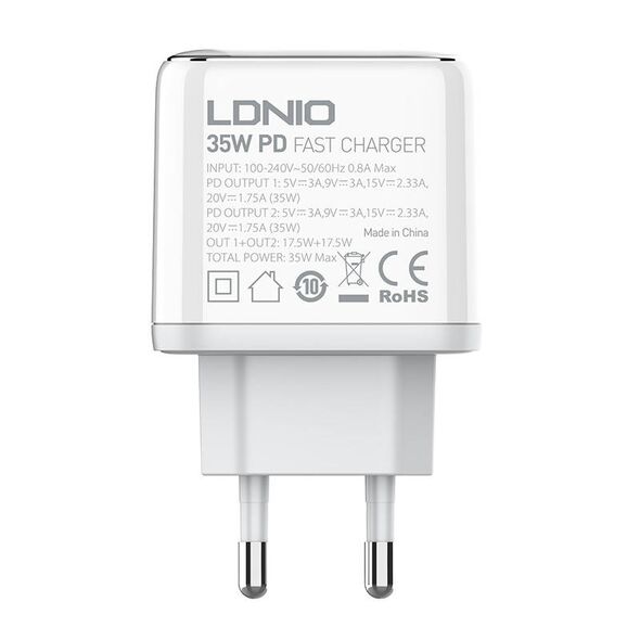 Wall charger LDNIO A2528C 2USB-C 35W + USB-C - USB-C cable - ELECTRONICS | LDNIO