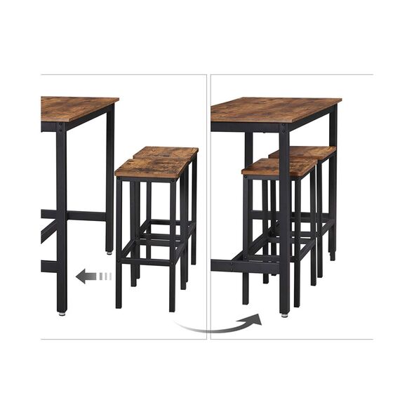 Σετ Μεταλλικό Ορθογώνιο Τραπέζι - Bar 120 x 60 x 90 cm με 2 Σκαμπό VASAGLE LBT15X -  Τραπέζια