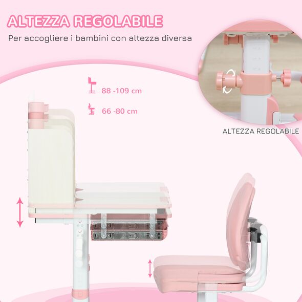 Σετ Σχολικό Μεταλλικό Γραφείο 80 x 52 x 88-109 cm με Καρέκλα 2 τμχ Χρώματος Ροζ HOMCOM 312-088V00PK -  Διάφορα Αξεσουάρ