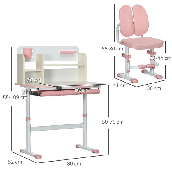 Σετ Σχολικό Μεταλλικό Γραφείο 80 x 52 x 88-109 cm με Καρέκλα 2 τμχ Χρώματος Ροζ HOMCOM 312-088V00PK -  Διάφορα Αξεσουάρ
