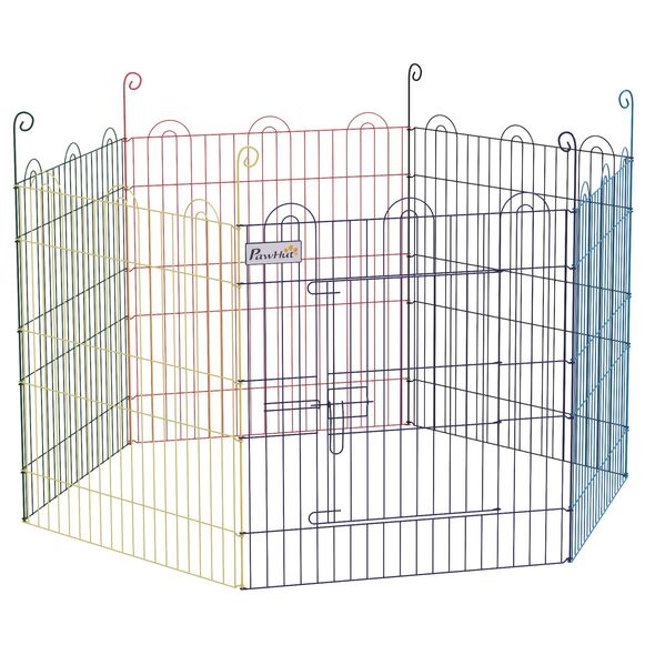 PawHut 6-Panel Metal Dog Gate με κούμπωμα, Ø120x60 cm, Πολύχρωμο -  Κτηνοτροφικά Είδη