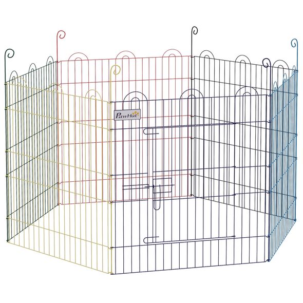 PawHut 6-Panel Metal Dog Gate με κούμπωμα, Ø120x60 cm, Πολύχρωμο -  Κτηνοτροφικά Είδη