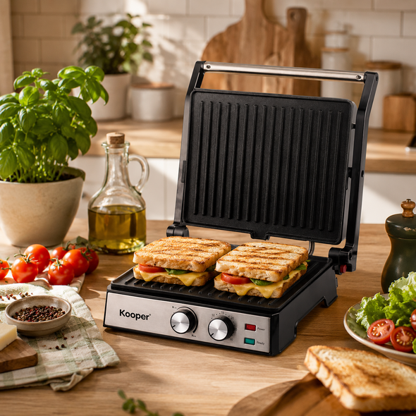 Kooper Ηλεκτρική γκριλιέρα με διπλή σχάρα 2000W άνοιγμα 180 μοιρών Kooper 5925655