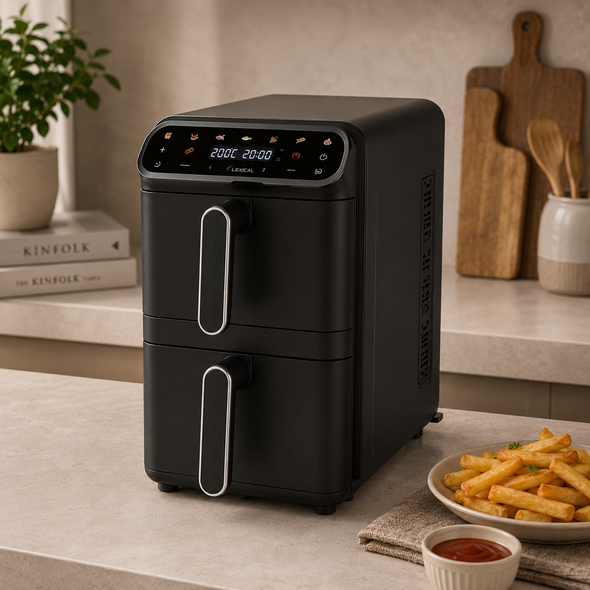 Φριτέζα Αέρος HomeVero HV-AF11DDK 11L Double Decker 2460W με 2 Ανεξάρτητα Καλάθια, 9 Προγράμματα & SYNC/DUAL