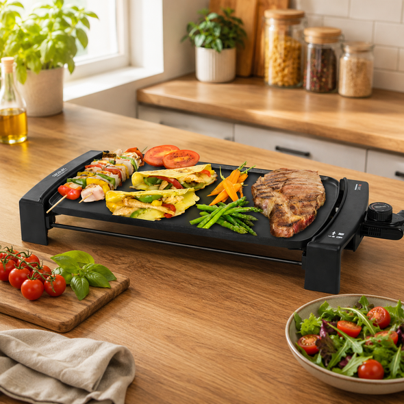CECOTEC  Ηλεκτρική Πλάκα Ψησίματος Black&Water 2150 με Αντικολλητική Επίστρωση, Δίσκο Συλλογής Λίπους, Ρυθμιζόμενη Θερμοκρασία, Κατάλληλη για Πλυντήριο Πιάτων  CEC-03204